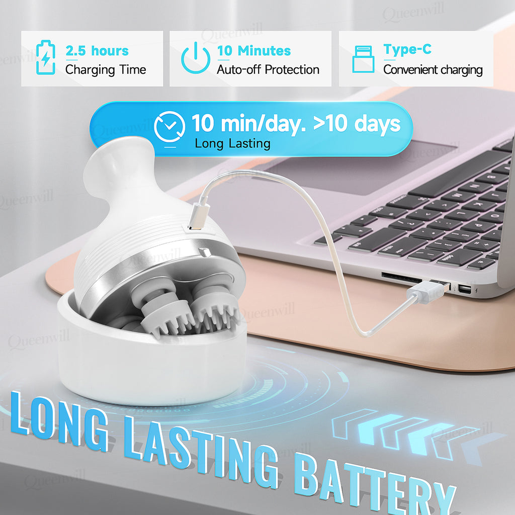 Electric Head Scalp Massager Body Massage Neck Deep Tissue 4 Kneading for Hair Growth Wireless Stress Relax and Cat Pet Claw