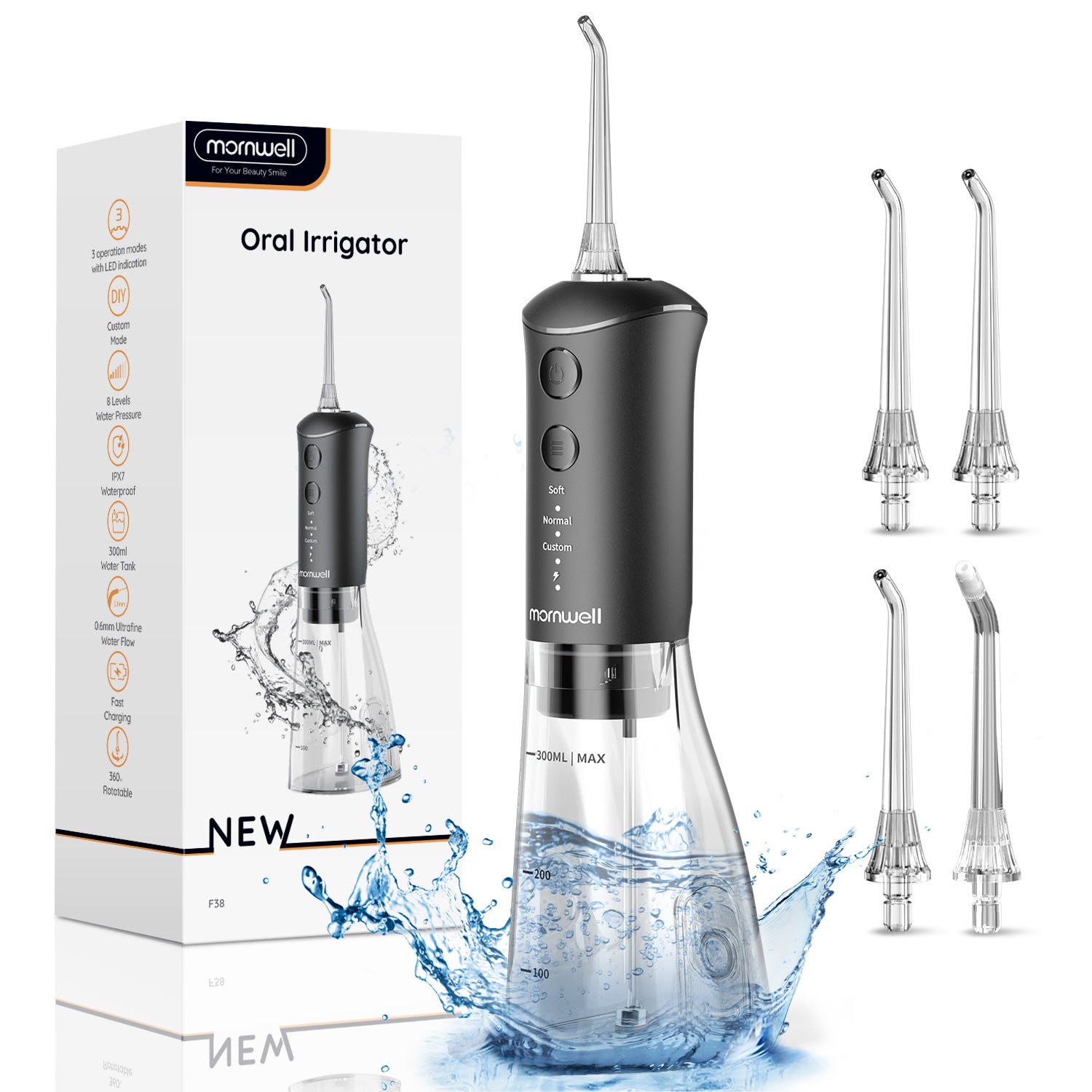 Water Flosser for Teeth Cleaner Rechargeable Oral Irrigator 3 Modes 300ML Powerful Battery Portable Water-Pick for Home Travel