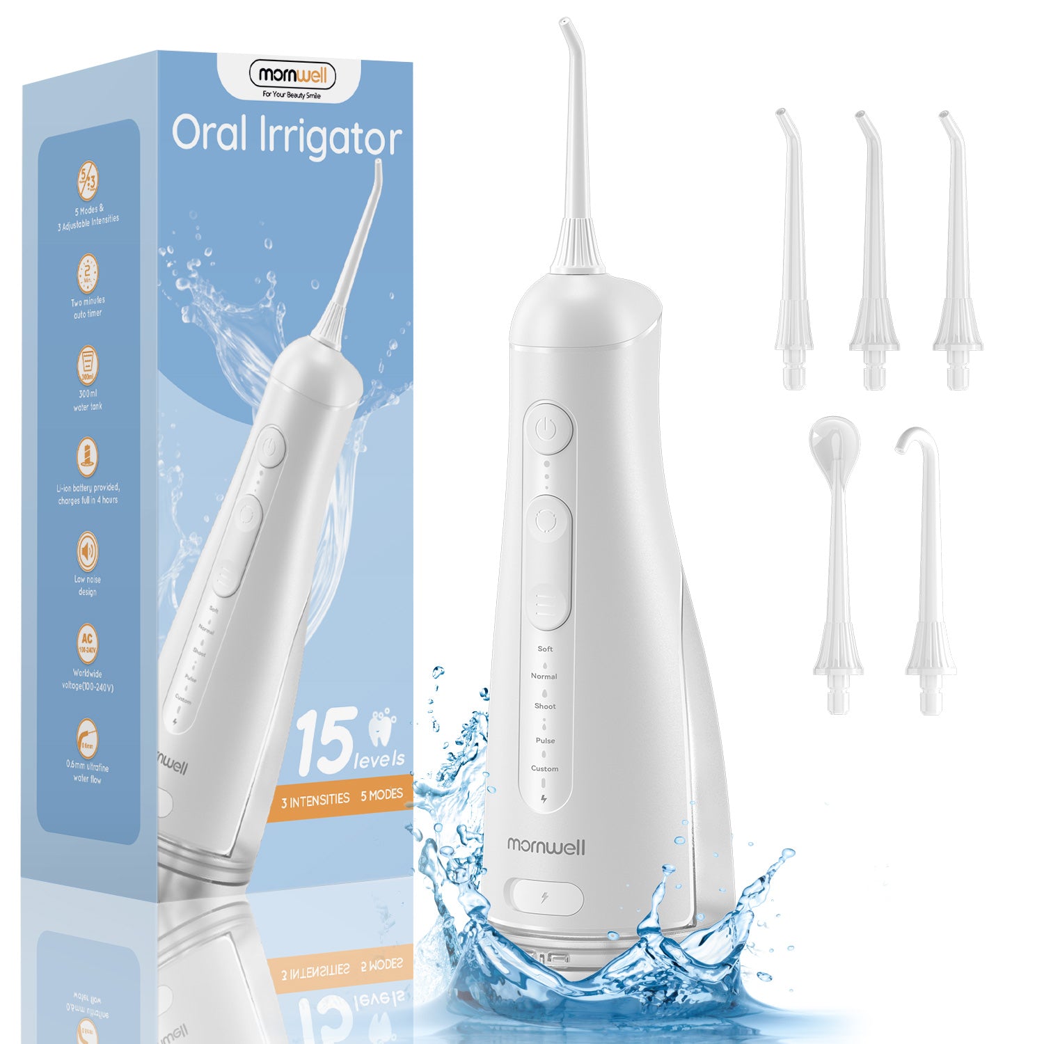 Water Flosser,300ML Tank DIY Mode Rechargeable Water Floss,IPX7 Waterproof 5 Modes 3 Pressure Irrigate for Teeth Clean