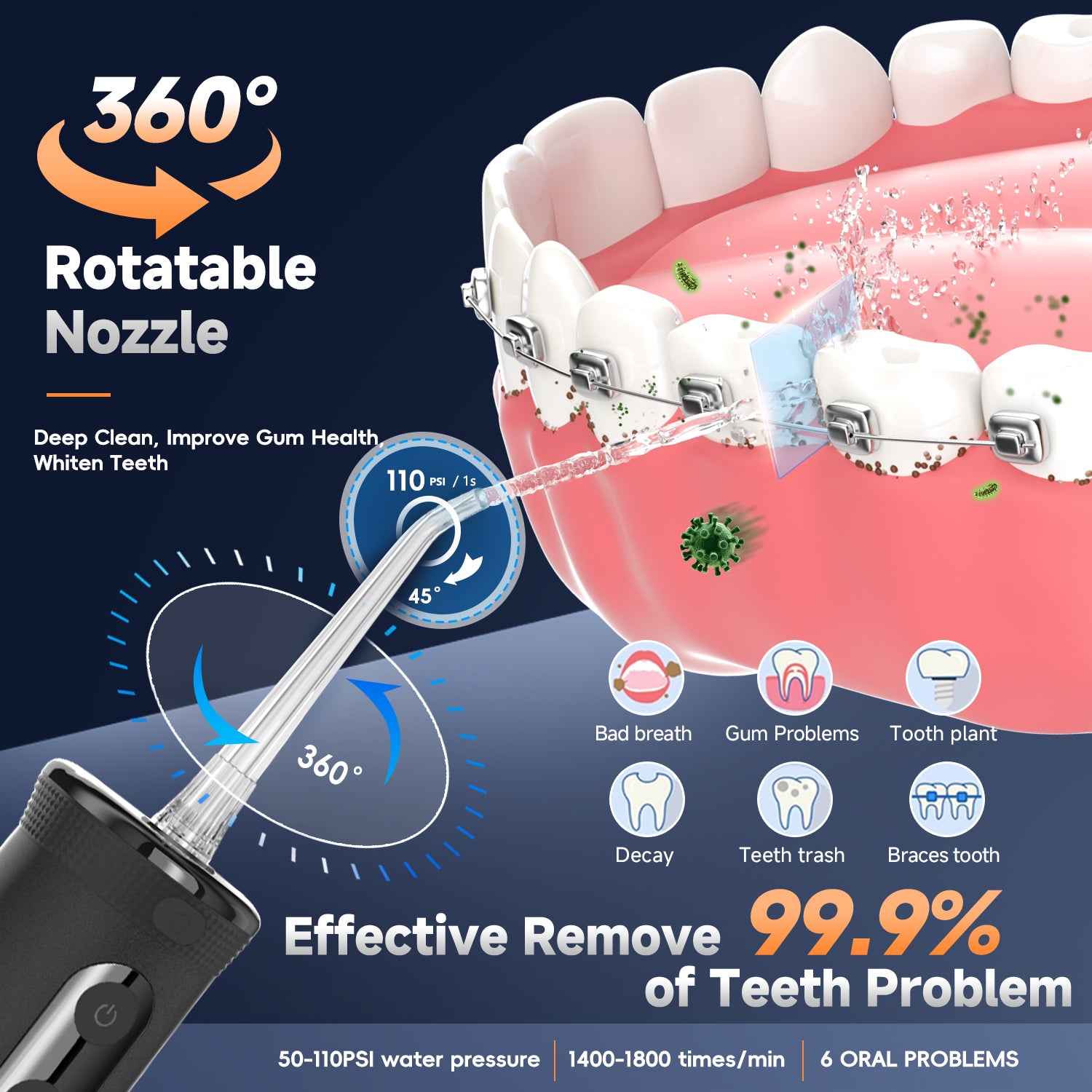 Mornwell 5032 Water Floss Sonic Water Flosser 270ML Tank Oral Teeth Whitening Home Appliance Teeth Cleaner Oral Water Jet