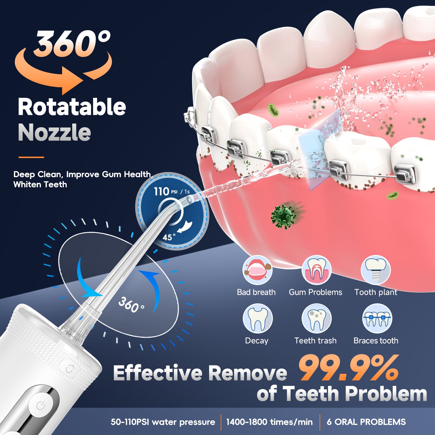 Portable Water Flosser and Tooth Powder Combo, Rechargeable Deep Oral Cleaning Kit for Teeth and Gum Care, Fresh Breath Set