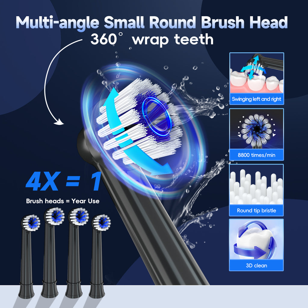 Electric Toothbrush for Adults Rechargeable T37 Sonic Toothbrush with 3 Modes IPX7 Waterproof 40,000 VPM Motor With 4 Brush Head