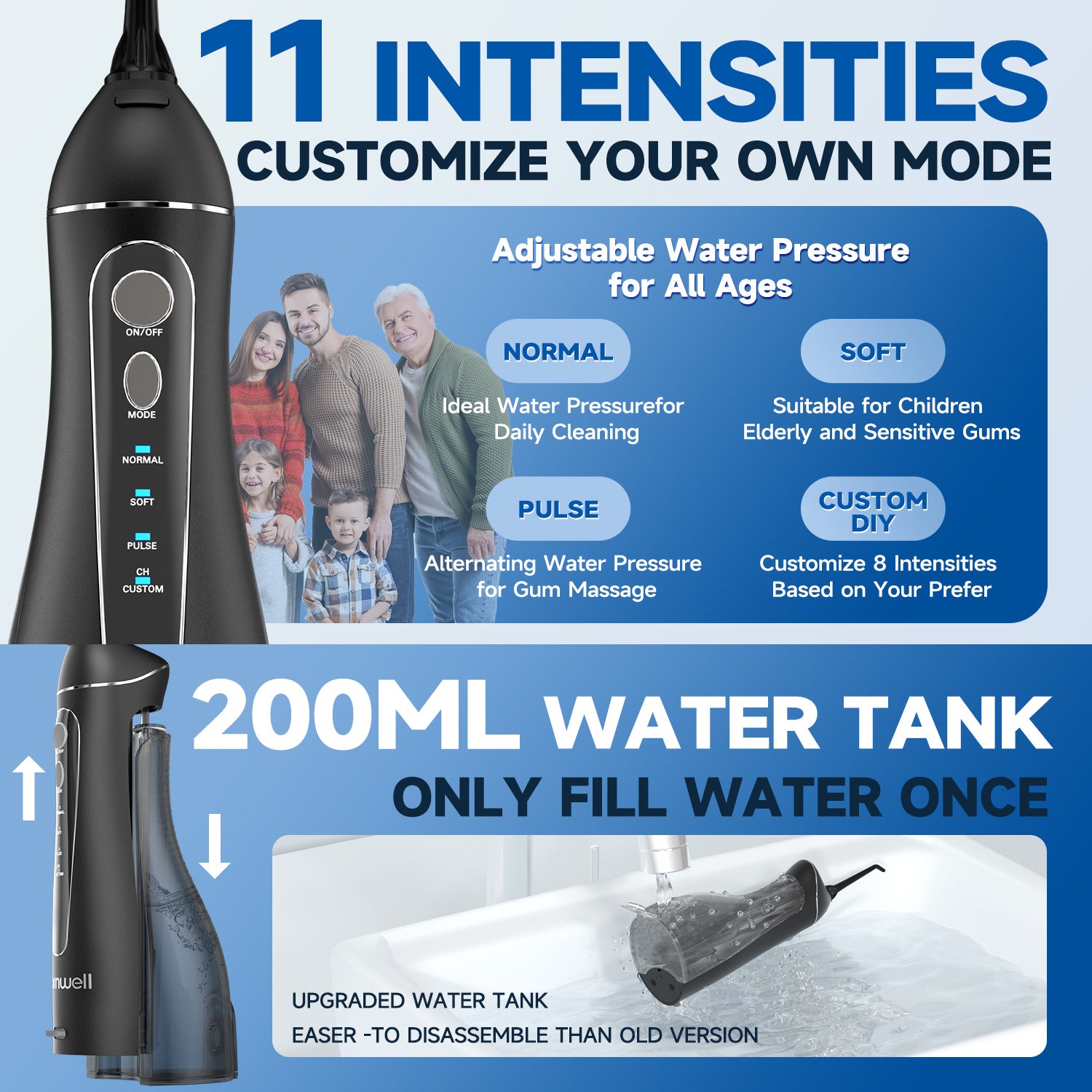 Cordless Water Flosser for Teeth F18, 4 Pressure Settings, 8 Jet Tips, IPX7 Waterproof, USB Rechargeable Battery Deep Cleaning