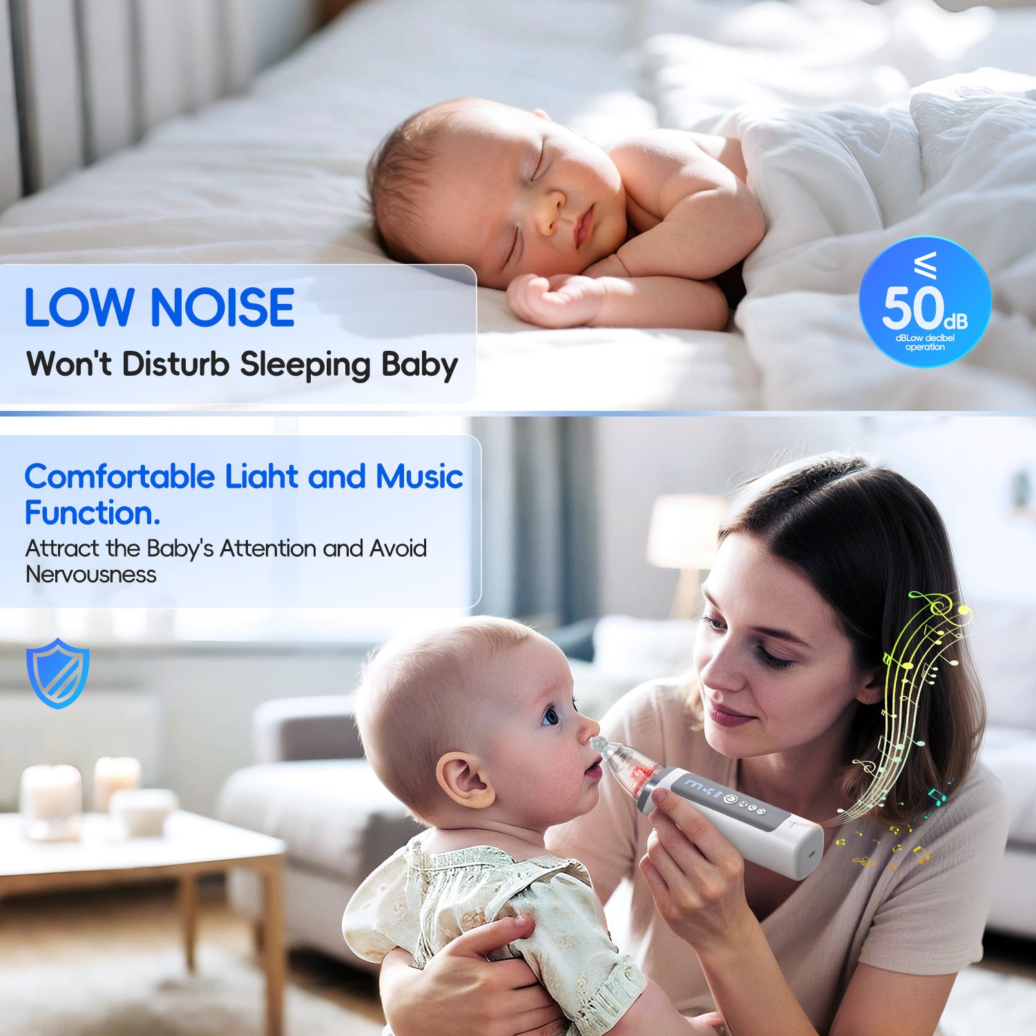 Electric Baby Nose Sucker with More Powerful Suction and Larger Suction Chamber，Automatic Nose Cleaner with Music ，3 modes