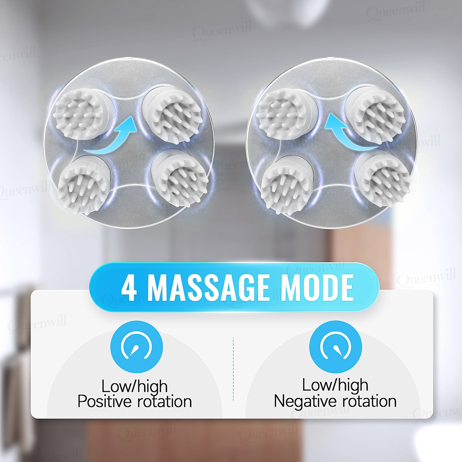 Electric Head Scalp Massager Body Massage Neck Deep Tissue 4 Kneading for Hair Growth Wireless Stress Relax and Cat Pet Claw