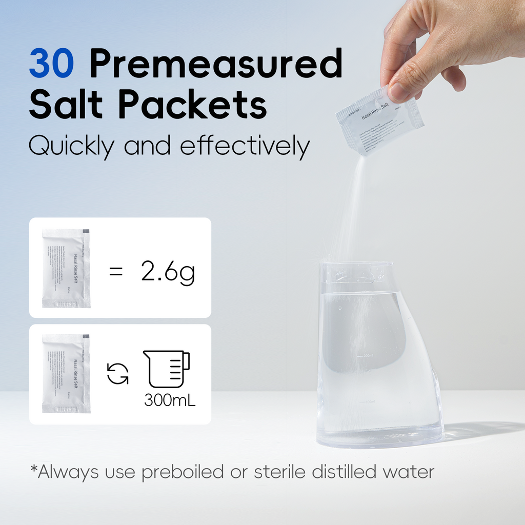 Nasal Rinse Bottle Sinus Rinse Nose Wash Cleaner 300ml Pressure Irrigation Neti-Pot 3 Modes 2 Jet with 30 Nasal Wash Salt Packet
