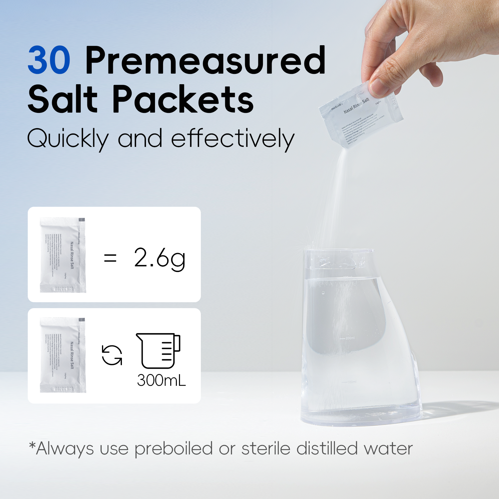 Nasal Rinse Bottle Sinus Rinse Nose Wash Cleaner 300ml Pressure Irrigation Neti-Pot 3 Modes 2 Jet with 30 Nasal Wash Salt Packet