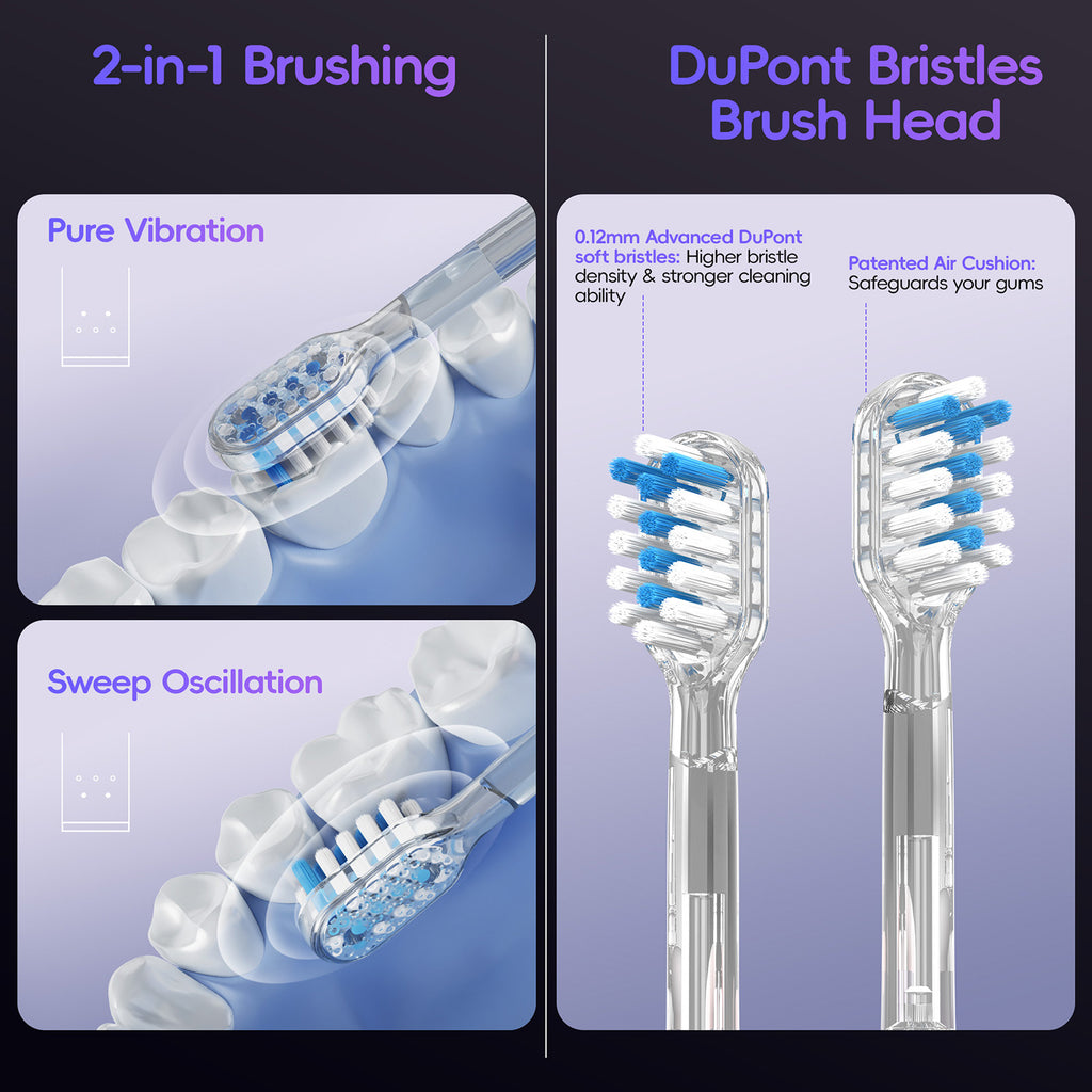 Wave Electric Toothbrush Oscillation & Vibration Sonic Electric Tooth Brush, Adults Teen BASS-Brushing Technique for Travel