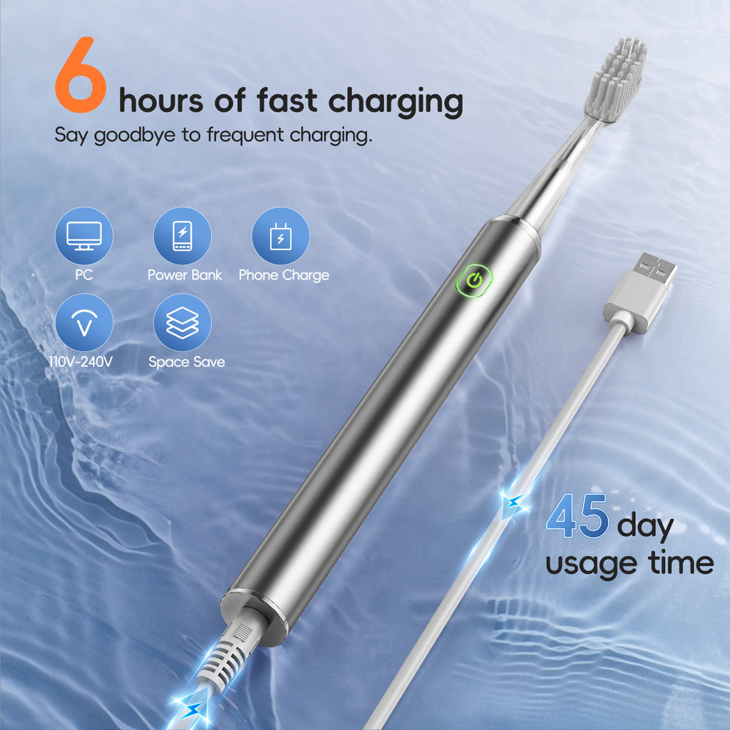 Electric Toothbrush Mental Thin Brush Body Specially for Women Pure Wisdom Beauty Soft DuPont Bristle, 4 brush heads Waterproof