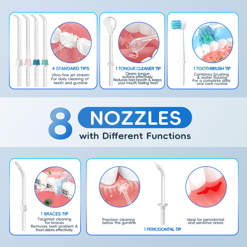 Mornwell Water Flosser With 8 Nozzles 600ml High-volume Home Electric Oral Irrigator For Oral Care Cleaning Teeth Effectively