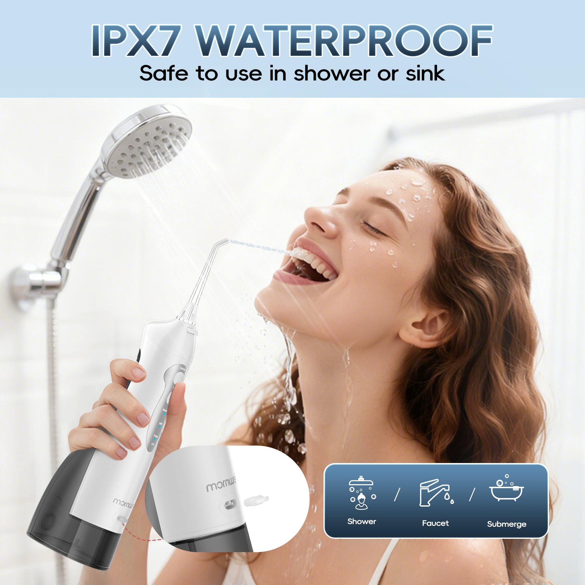 D52 Portable Cordless Water Flosser USB Rechargeable Water Jet Floss Tooth Pick 6 Jet Tip 300ml 3 Modes Teeth Clean for Travel