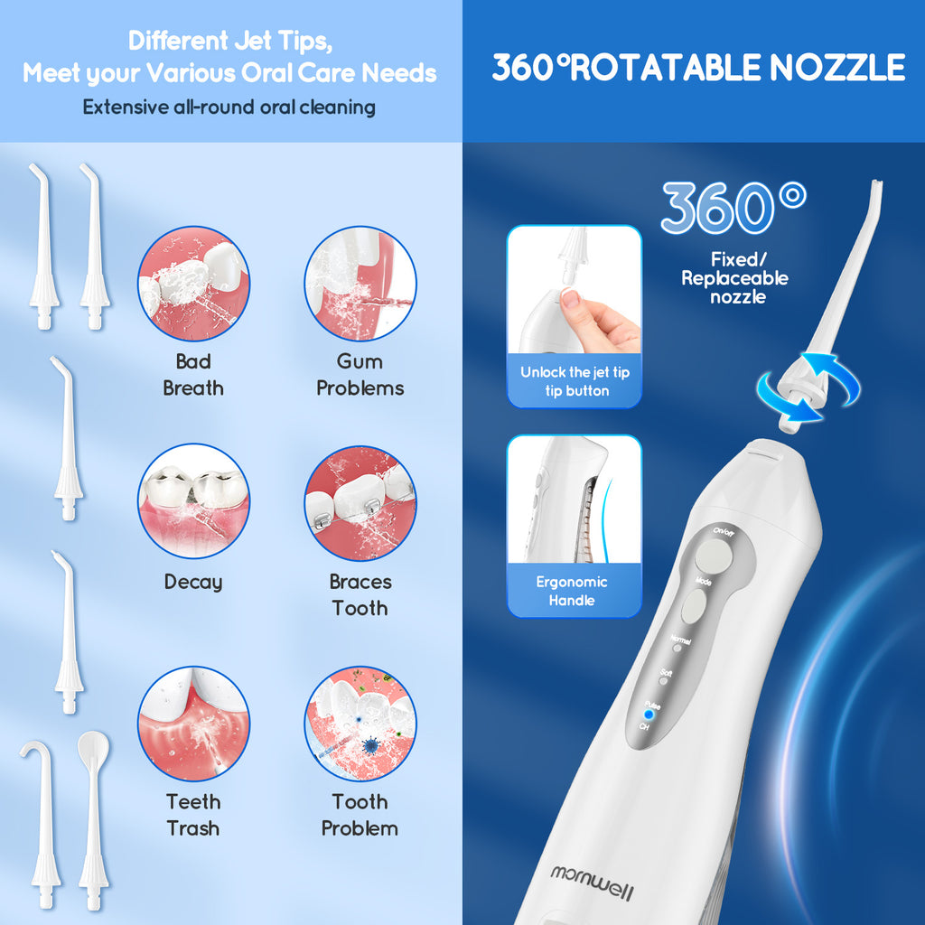 Mornwell Water Flosser Teeth Picks 6 Jets 3 Modes Portable Cordless D52 Water Floss For Teeth Cleaner IPX7 Waterproof Oral Picks