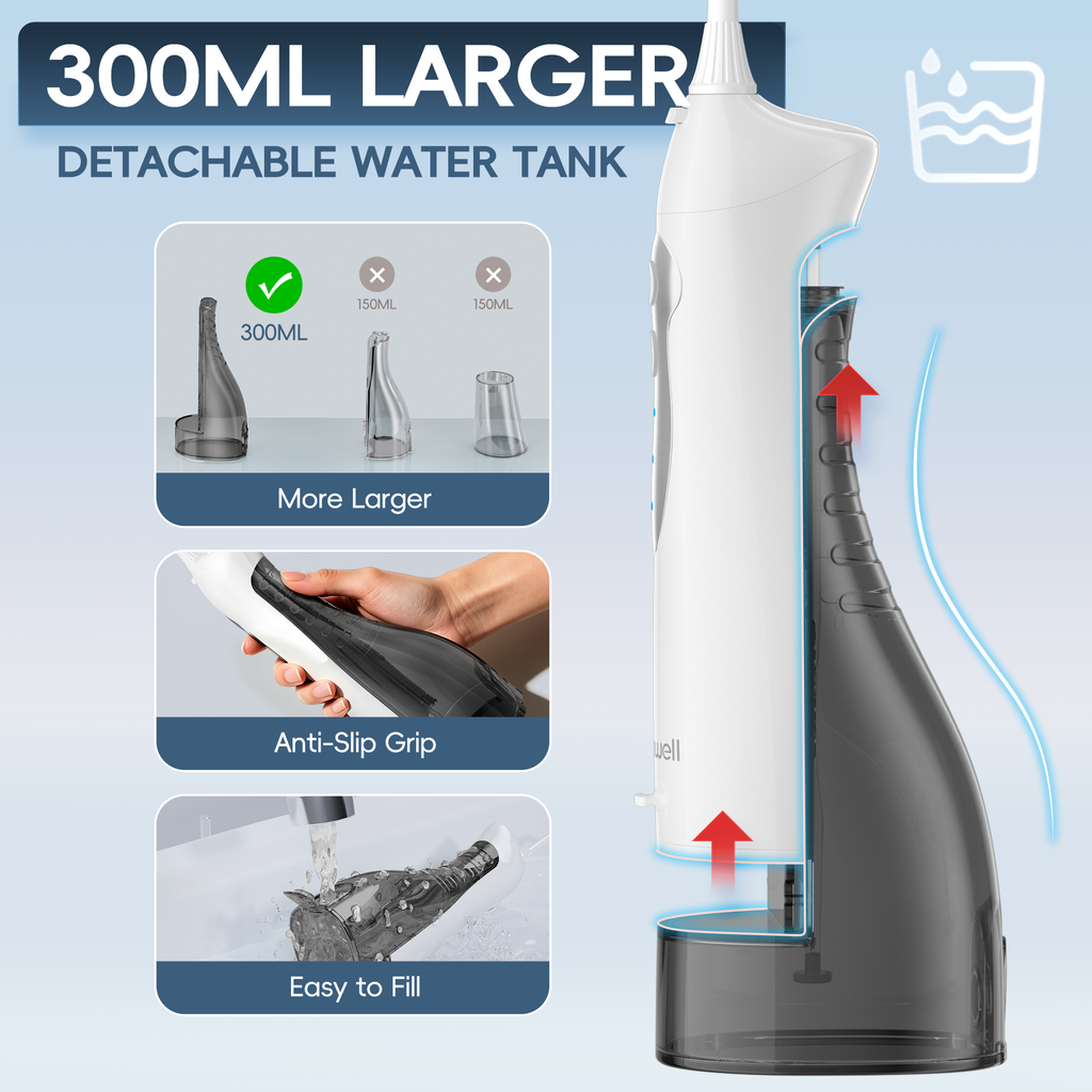 D52 Portable Cordless Water Flosser USB Rechargeable Water Jet Floss Tooth Pick 6 Jet Tip 300ml 3 Modes Teeth Clean for Travel