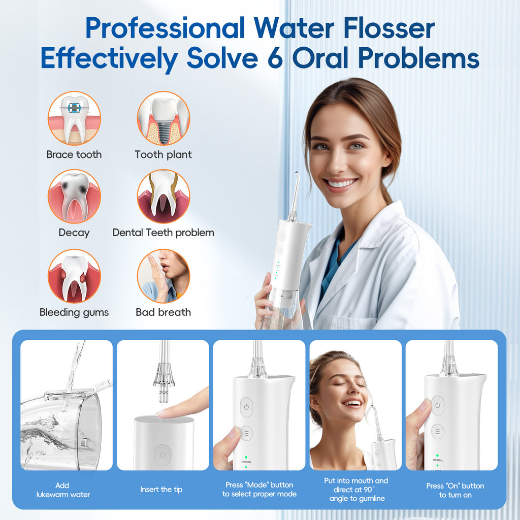 F29 Portable Oral Water Flosser USB Rechargeable Oral Water Jet Waterproof Pick Flosser 300ML Water Tank