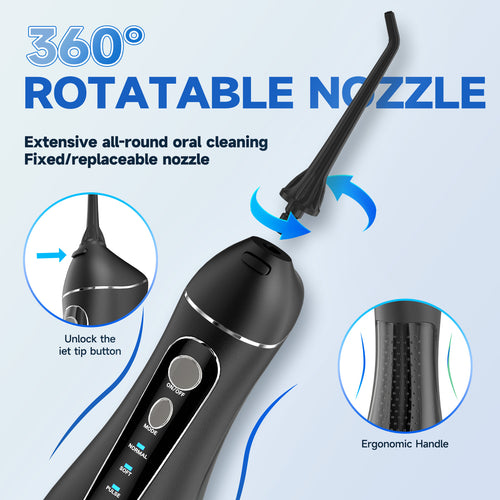 Cordless Water Flosser for Teeth F18, 4 Pressure Settings, 8 Jet Tips, IPX7 Waterproof, USB Rechargeable Battery Deep Cleaning