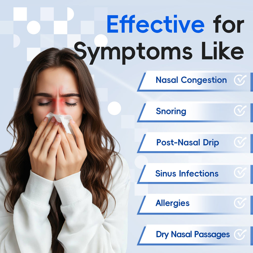 Nasal Rinse Bottle Sinus Rinse Nose Wash Cleaner 300ml Pressure Irrigation Neti-Pot 3 Modes 2 Jet with 30 Nasal Wash Salt Packet