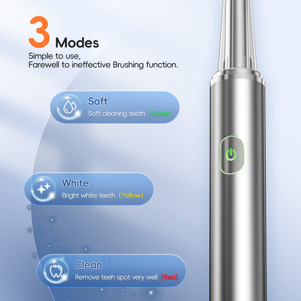 Electric Toothbrush Mental Thin Brush Body Specially for Women Pure Wisdom Beauty Soft DuPont Bristle, 4 brush heads Waterproof