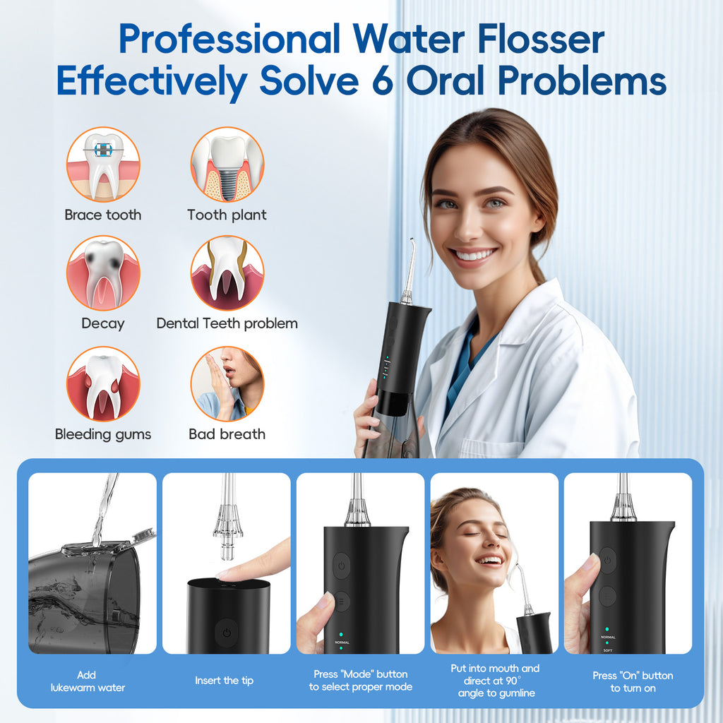 F29 Portable Oral Water Flosser USB Rechargeable Oral Water Jet Waterproof Pick Flosser 300ML Water Tank