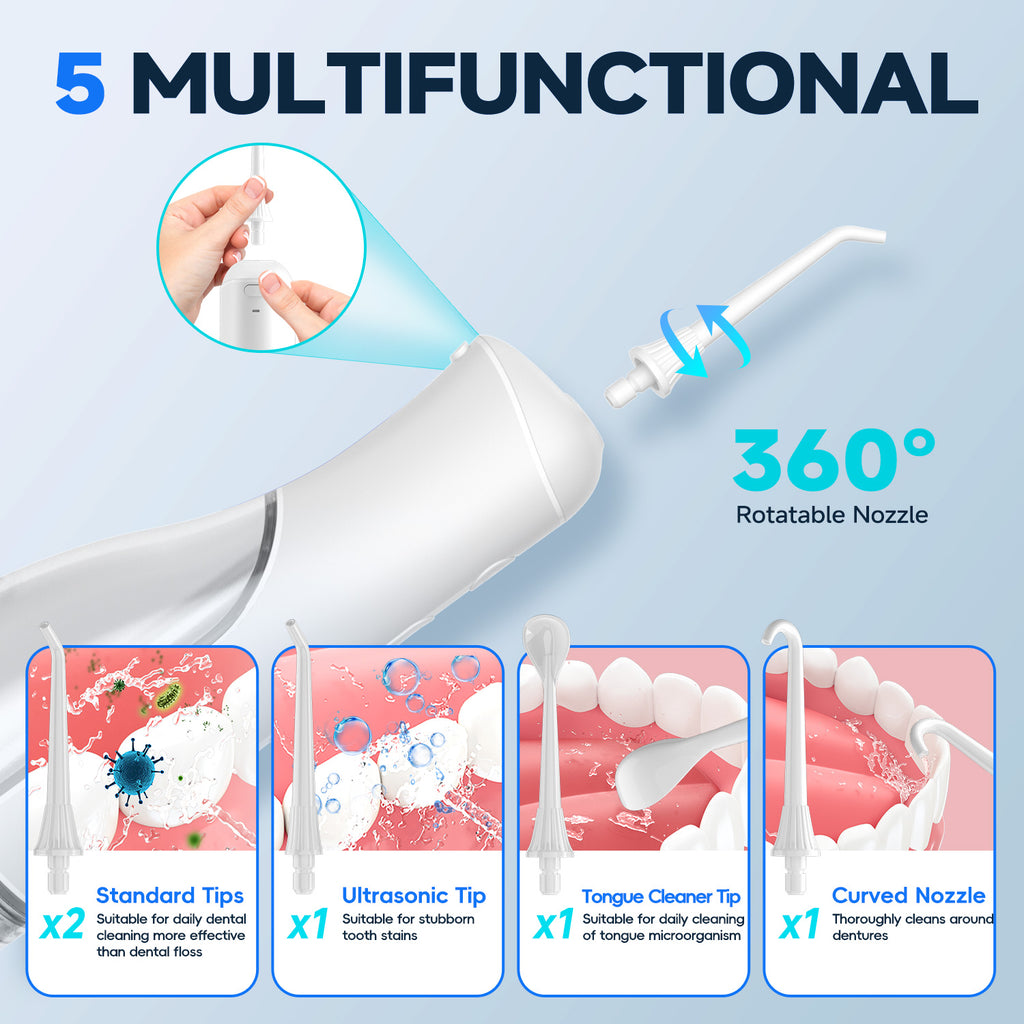 Water Flosser,300ML Tank DIY Mode Rechargeable Water Floss,IPX7 Waterproof 5 Modes 3 Pressure Irrigate for Teeth Clean