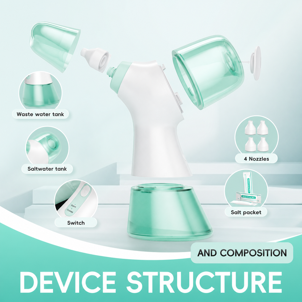 Mornwell Portable Electric Nasal Irrigator, Separate Clean & Waste Water Tanks, 2 Pressure Modes Rechargeable Sinus Rinse Nasal