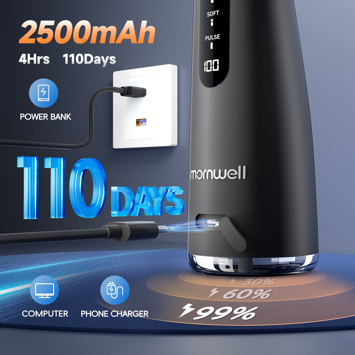 Mornwell 5032 Water Floss Sonic Water Flosser 270ML Tank Oral Teeth Whitening Home Appliance Teeth Cleaner Oral Water Jet