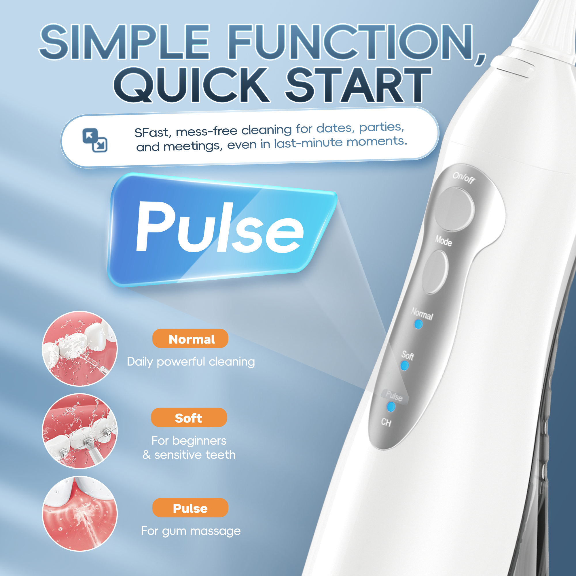 D52 Portable Cordless Water Flosser USB Rechargeable Water Jet Floss Tooth Pick 6 Jet Tip 300ml 3 Modes Teeth Clean for Travel