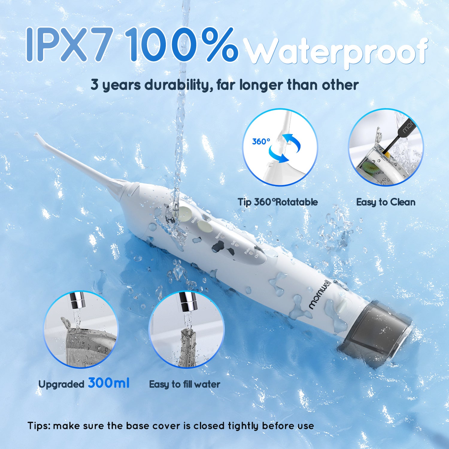 Mornwell Water Flosser Teeth Picks 6 Jets 3 Modes Portable Cordless D52 Water Floss For Teeth Cleaner IPX7 Waterproof Oral Picks