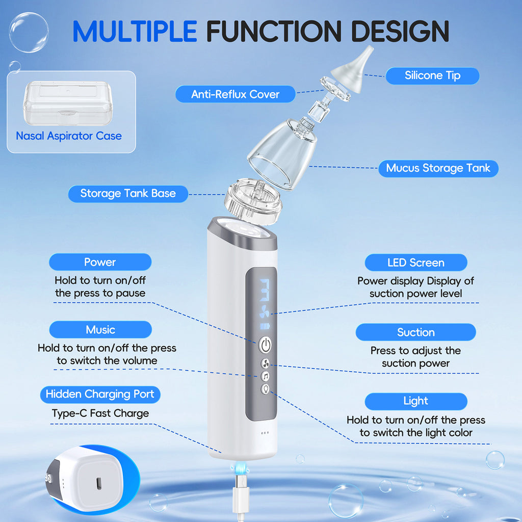 Electric Baby Nose Sucker with More Powerful Suction and Larger Suction Chamber，Automatic Nose Cleaner with Music ，3 modes