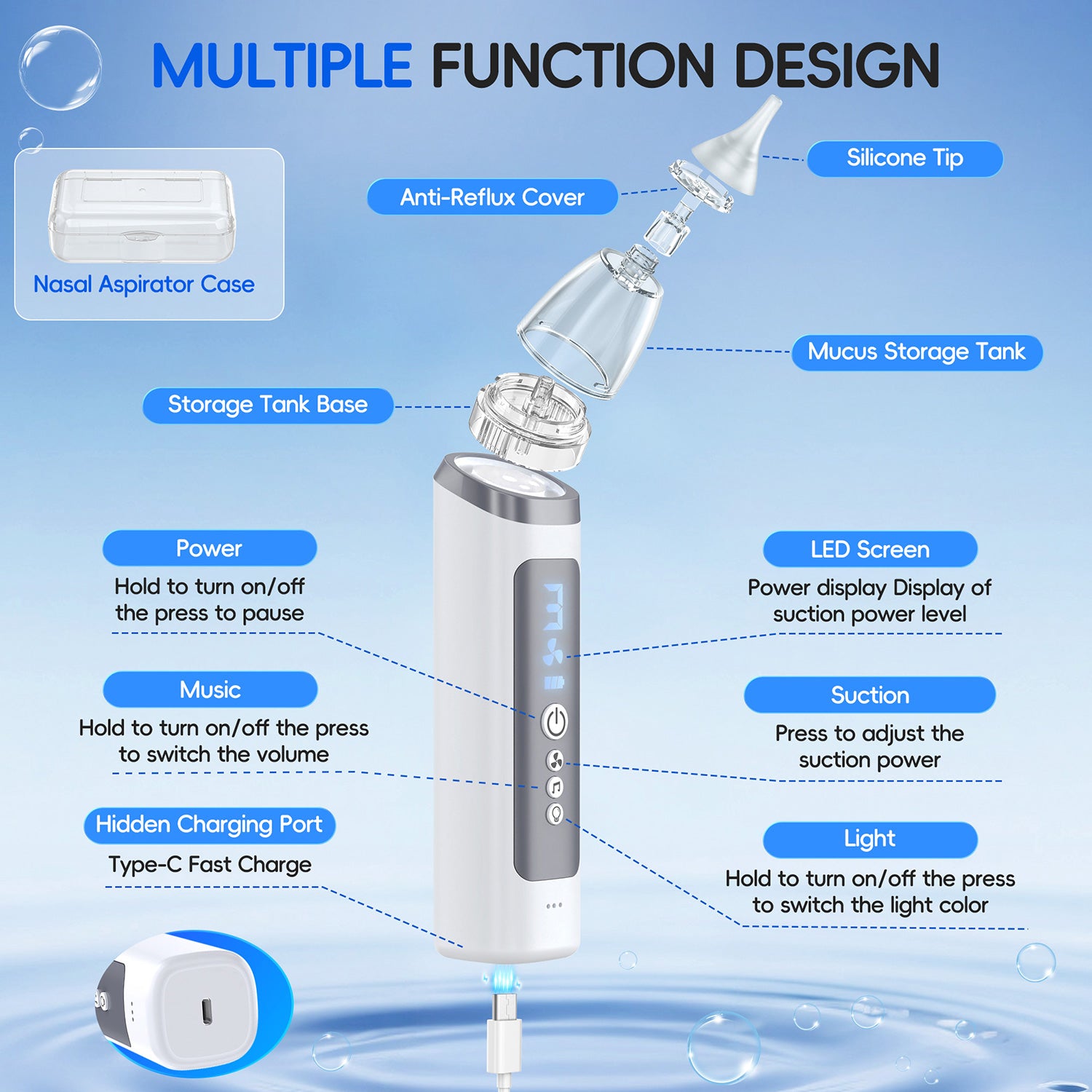 Electric Baby Nose Sucker with More Powerful Suction and Larger Suction Chamber，Automatic Nose Cleaner with Music ，3 modes