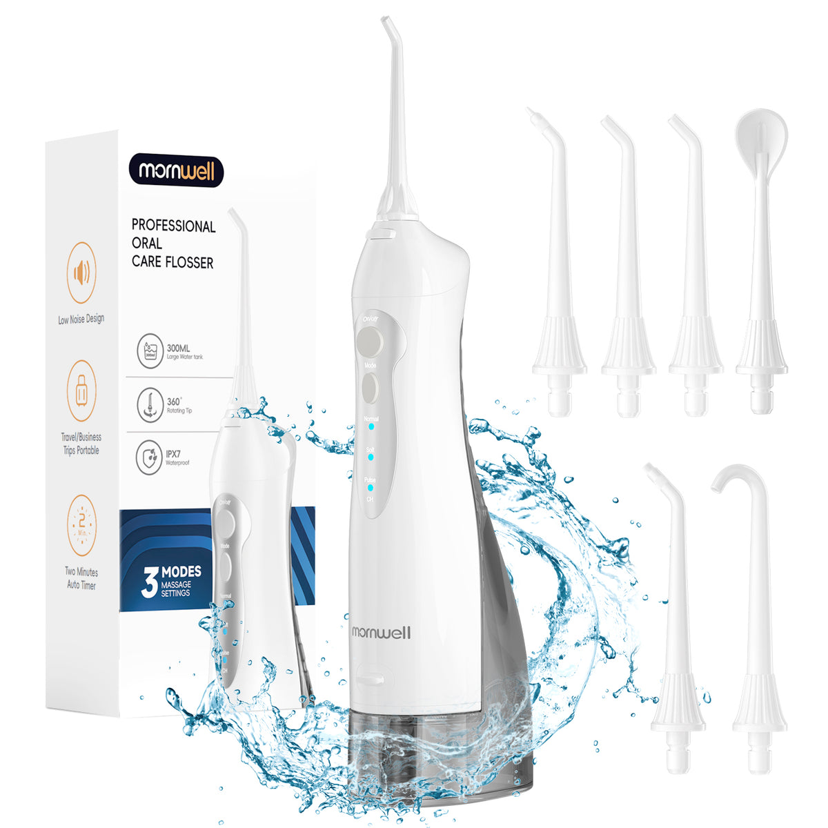 D52 Portable Cordless Water Flosser USB Rechargeable Water Jet Floss Tooth Pick 6 Jet Tip 300ml 3 Modes Teeth Clean for Travel