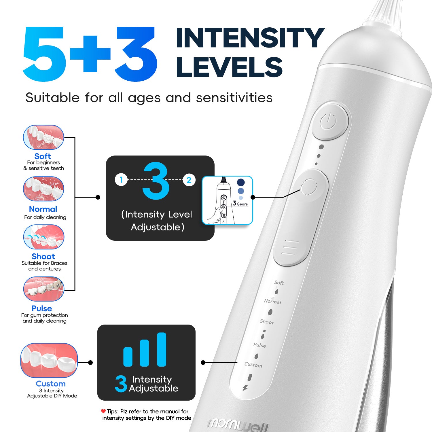 Water Flosser,300ML Tank DIY Mode Rechargeable Water Floss,IPX7 Waterproof 5 Modes 3 Pressure Irrigate for Teeth Clean