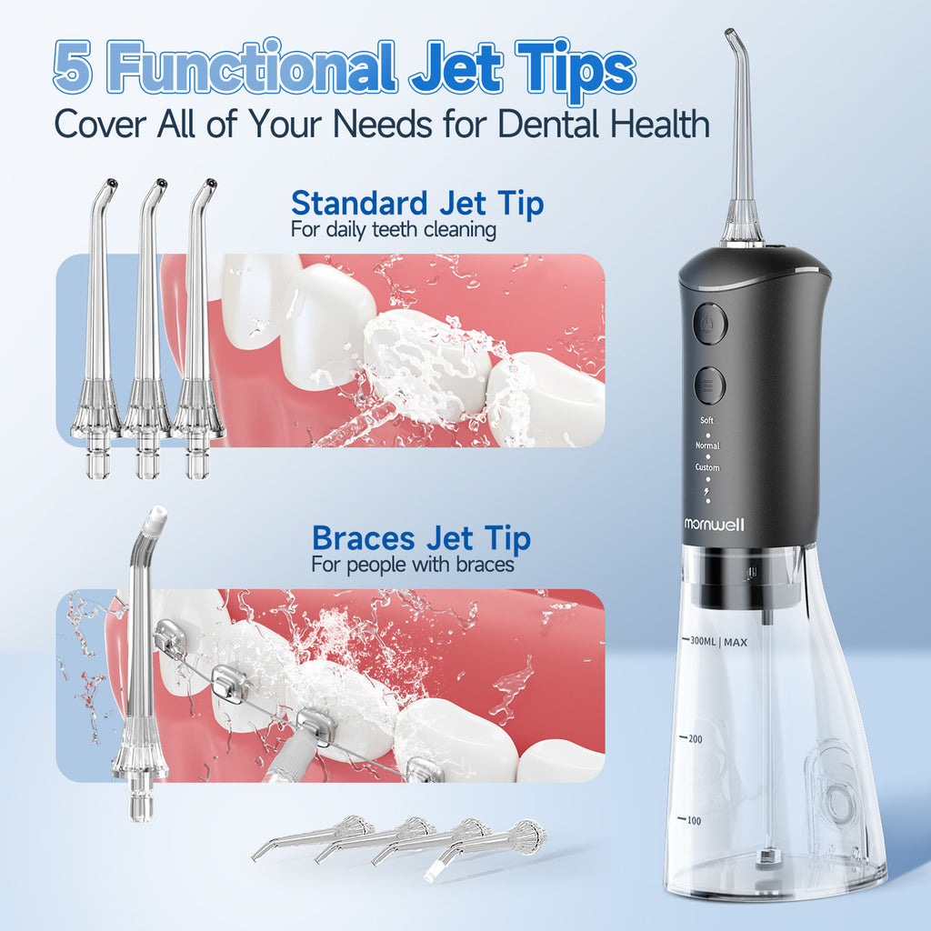 Water Flosser for Teeth Cleaner Rechargeable Oral Irrigator 3 Modes 300ML Powerful Battery Portable Water-Pick for Home Travel
