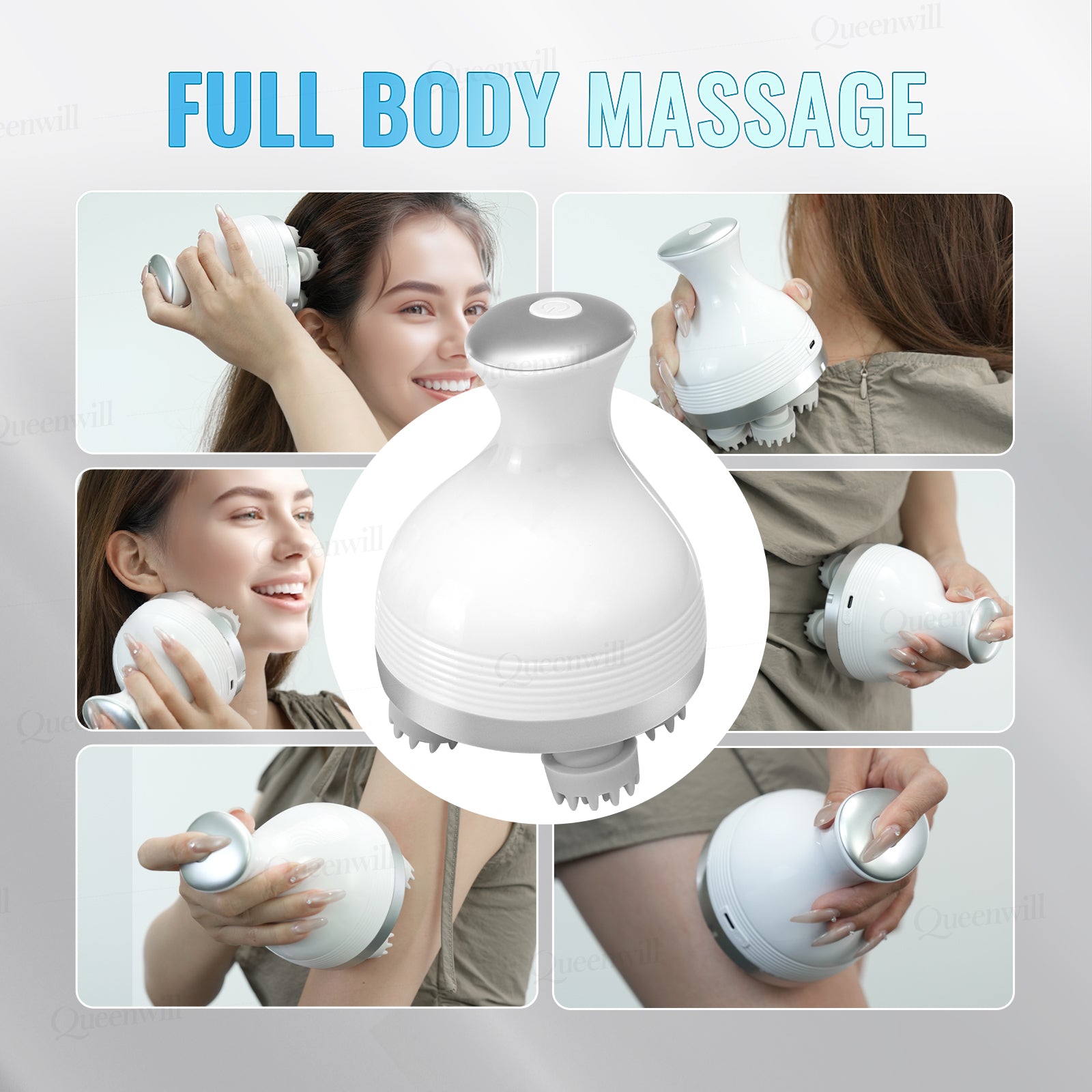 Electric Head Scalp Massager Body Massage Neck Deep Tissue 4 Kneading for Hair Growth Wireless Stress Relax and Cat Pet Claw