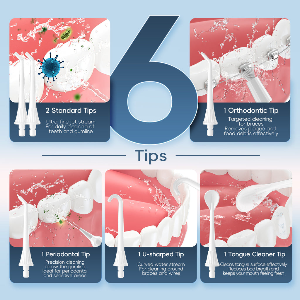 D52 Portable Cordless Water Flosser USB Rechargeable Water Jet Floss Tooth Pick 6 Jet Tip 300ml 3 Modes Teeth Clean for Travel