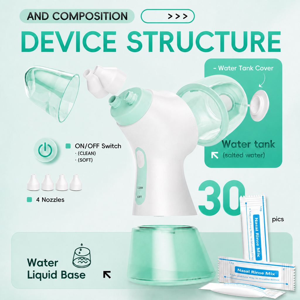 Mornwell Portable Electric Nasal Irrigator, Separate Clean & Waste Water Tanks, 2 Pressure Modes Rechargeable Sinus Rinse Nasal