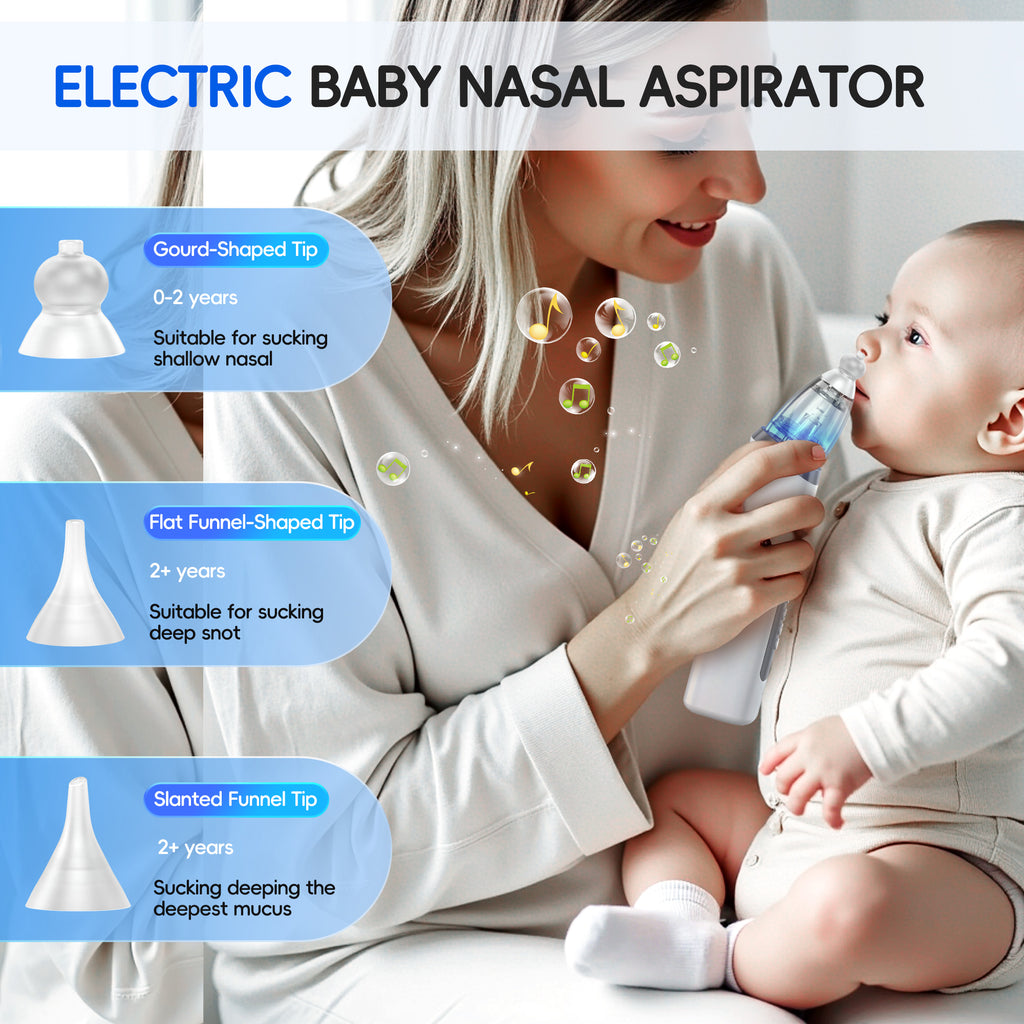 Electric Baby Nose Sucker with More Powerful Suction and Larger Suction Chamber，Automatic Nose Cleaner with Music ，3 modes