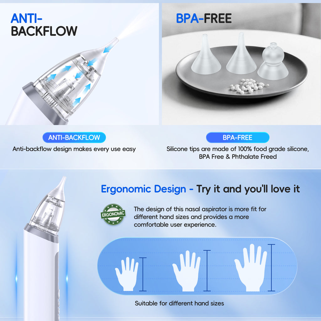 Electric Baby Nose Sucker with More Powerful Suction and Larger Suction Chamber，Automatic Nose Cleaner with Music ，3 modes