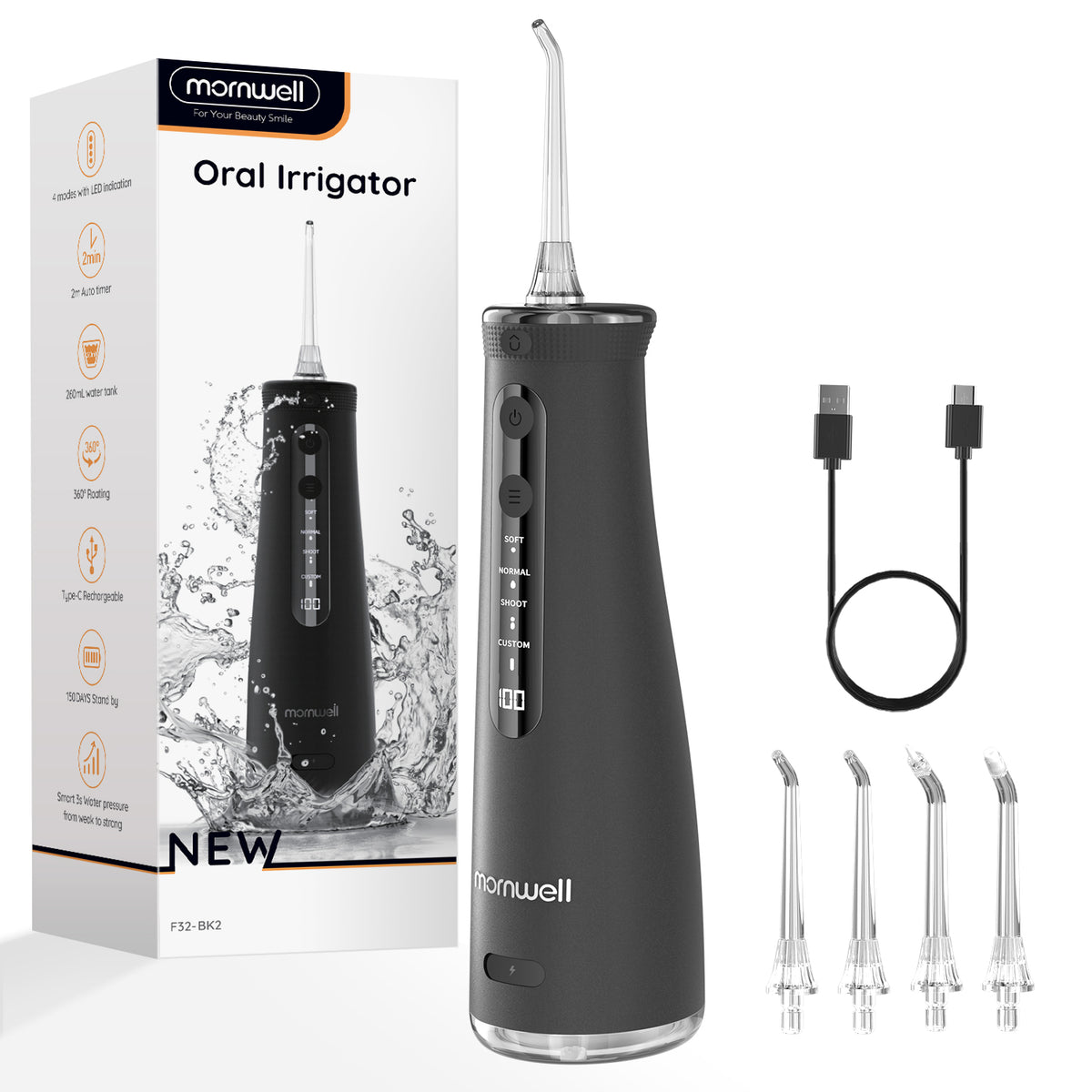 Mornwell 5032 Water Floss Sonic Water Flosser 270ML Tank Oral Teeth Whitening Home Appliance Teeth Cleaner Oral Water Jet