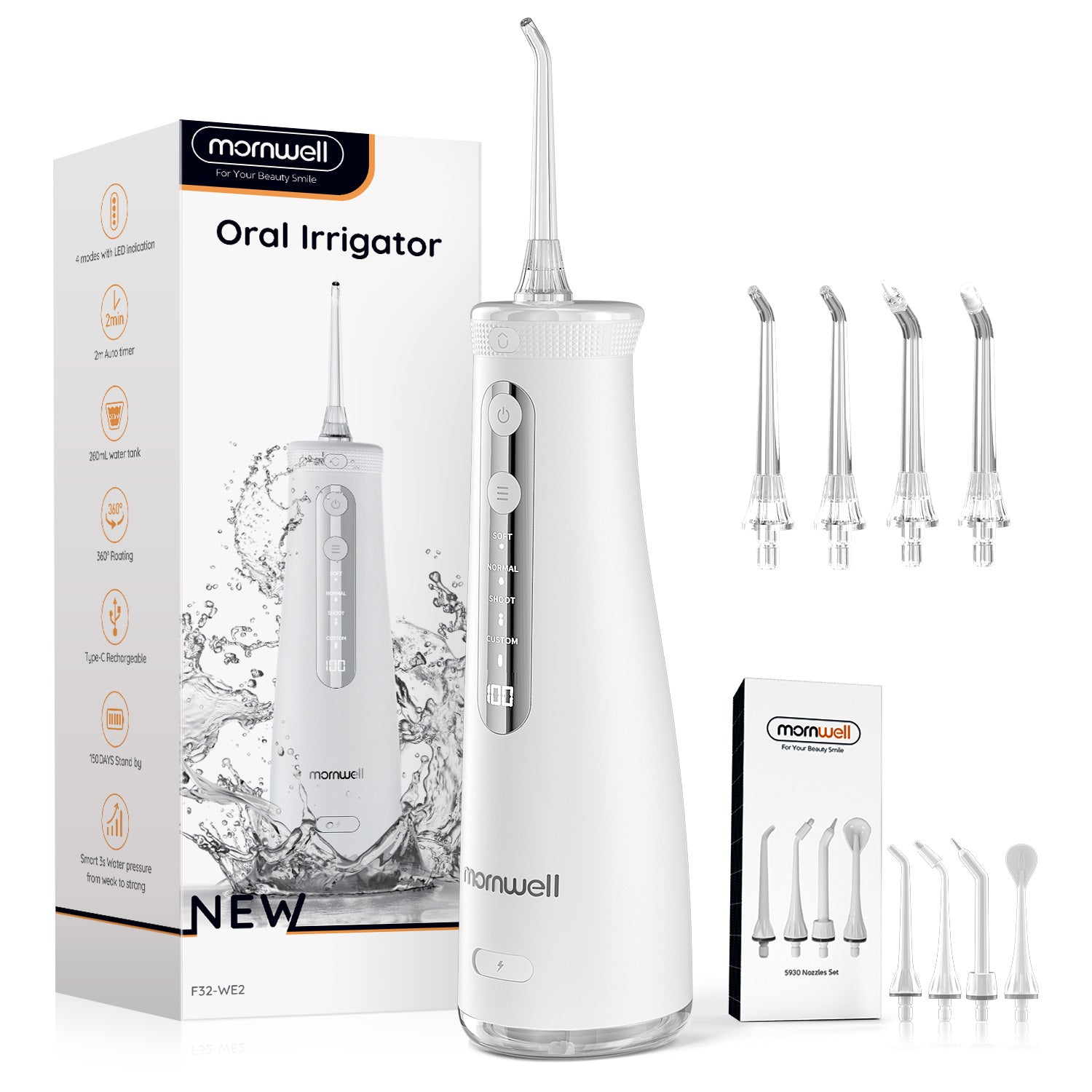 Mornwell 5032 Water Floss Sonic Water Flosser 270ML Tank Oral Teeth Whitening Home Appliance Teeth Cleaner Oral Water Jet