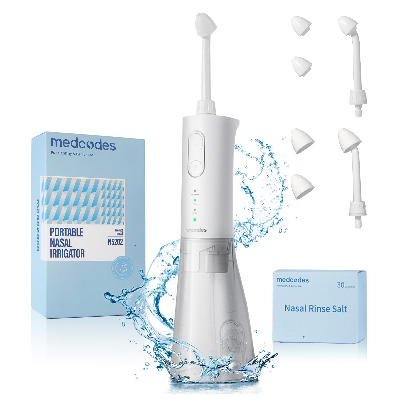 Nasal Rinse Bottle Sinus Rinse Nose Wash Cleaner 300ml Pressure Irrigation Neti-Pot 3 Modes 2 Jet with 30 Nasal Wash Salt Packet