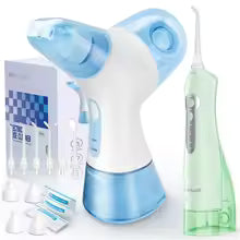 Nasal Rinse Irrigation & Water Flosser Combo, 30 Salt Packs, for Relieving Sinus Discomfort, Self-Cleaning & Waste Collection