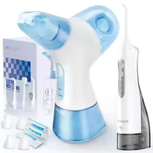 Nasal Rinse Irrigation & Water Flosser Combo, 30 Salt Packs, for Relieving Sinus Discomfort, Self-Cleaning & Waste Collection