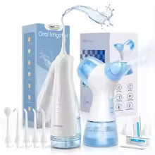 Portable Water Flosser and Nasal Rinse Combo Oral Care and Sinus Cleaning Kit with 30 Salt Packs for Home and Travel Use