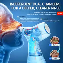 Nasal Rinse Irrigation & Water Flosser Combo, 30 Salt Packs, for Relieving Sinus Discomfort, Self-Cleaning & Waste Collection
