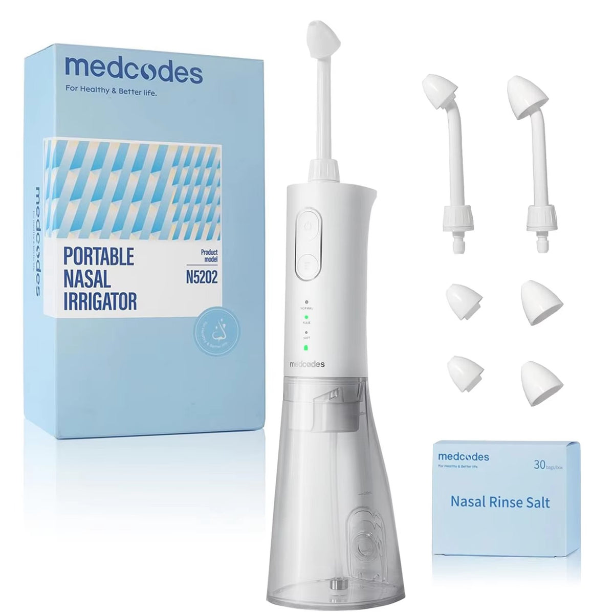 Nasal Rinse Bottle Sinus Rinse Nose Wash Cleaner 300ml Pressure Irrigation Neti-Pot 3 Modes 2 Jet with 30 Nasal Wash Salt Packet