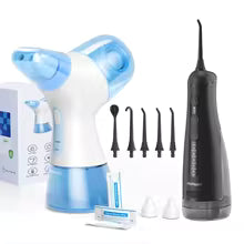 Portable Water Flosser and Nasal Rinse Combo Oral Care and Sinus Cleaning Kit with 30 Salt Packs for Home and Travel Use
