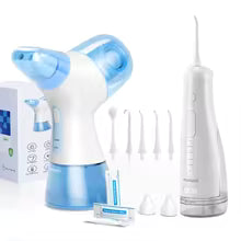 Portable Water Flosser and Nasal Rinse Combo Oral Care and Sinus Cleaning Kit with 30 Salt Packs for Home and Travel Use