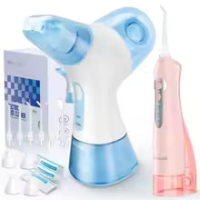 Nasal Rinse Irrigation & Water Flosser Combo, 30 Salt Packs, for Relieving Sinus Discomfort, Self-Cleaning & Waste Collection